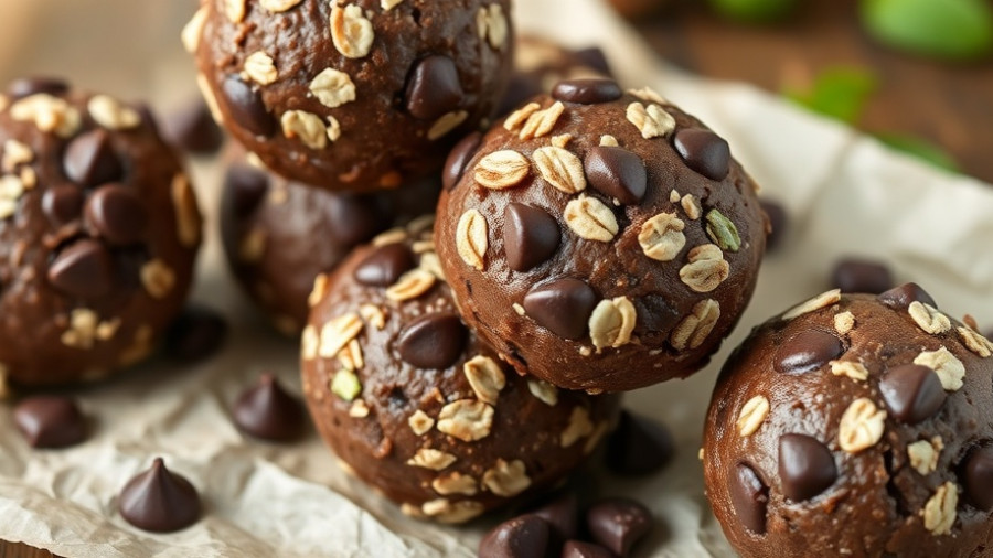 Stack of no-bake mint chocolate bites with oats.
