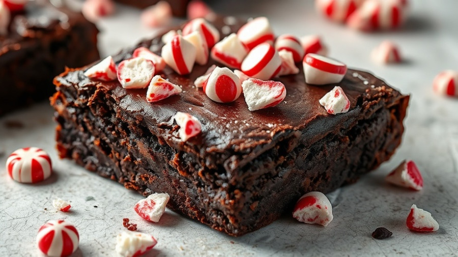 Fudgy Dark Chocolate Peppermint Protein Brownies piled on white surface.