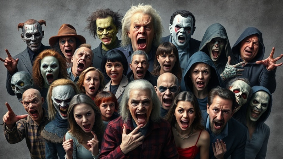 Iconic horror characters conveying fear, illustrating how Halloween scares can soothe anxiety.