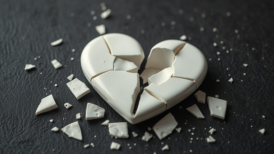 Shattered heart symbolizing relationship breakdowns and suicide risk.