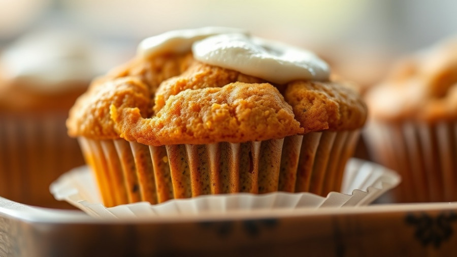 Chai-spiced butternut squash muffin close-up with frosting.