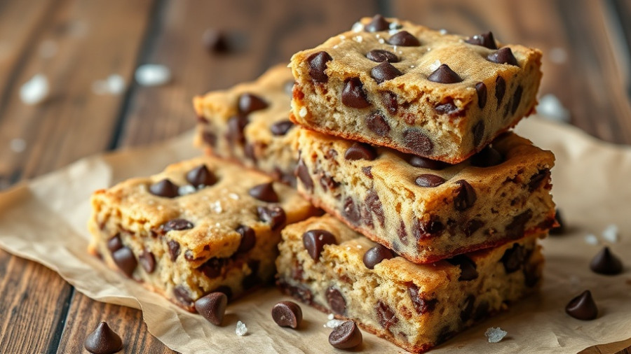 Healthy high-protein pumpkin chocolate chip blondies stacked