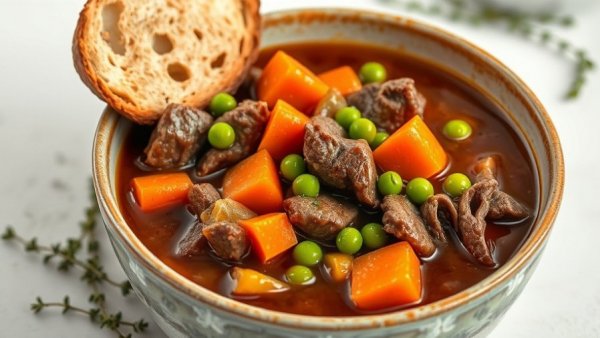 Mom's Slow Cooker Beef Stew in a bowl with crusty bread