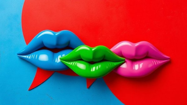 Graphic of colorful lips in bubbles, symbolizing communication