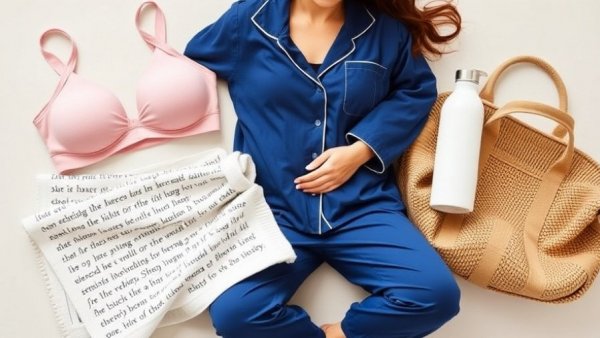 Essentials in a hospital bag checklist for delivery displayed on a light background.