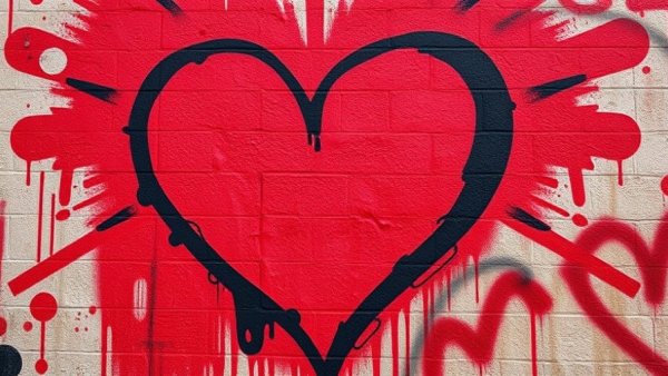 Graffiti heart art on textured wall symbolizes cardiovascular screening.