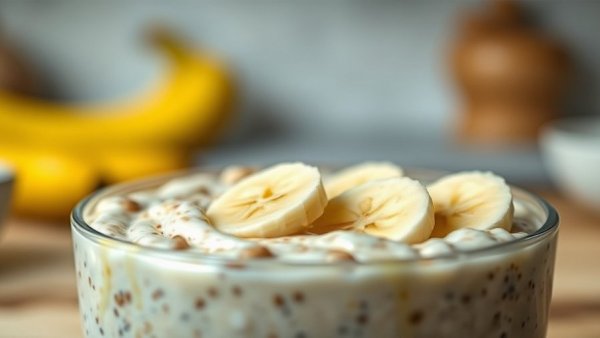 Creamy banana overnight oats in a jar, perfect breakfast idea.