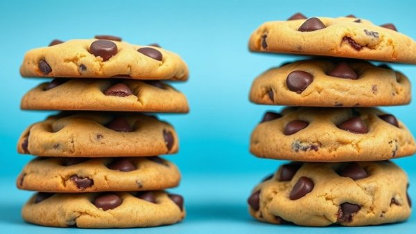 Delicious stack of chocolate chip cookies against a blue background for manage sugar cravings.