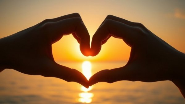 Hands forming heart shape at sunset, symbolizing oxytocin and wound healing.