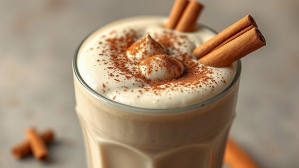 Snickerdoodle Tahini Date Smoothie with cinnamon sticks.