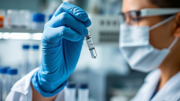 Scientist prepares vaccine in lab, universal vaccine for respiratory illnesses focus.