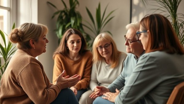 Group therapy session focusing on compassion for mental health.