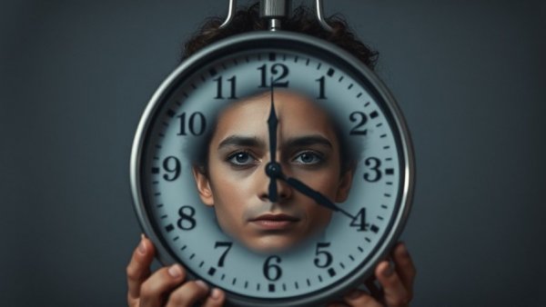 Person holding clock to face, symbolizing body clocks and mental health.