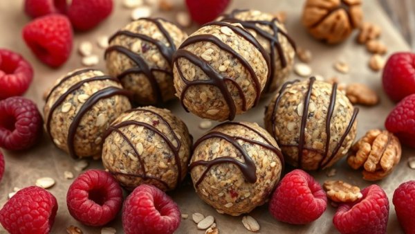 Chia banana bread energy bites with chocolate drizzle on parchment.