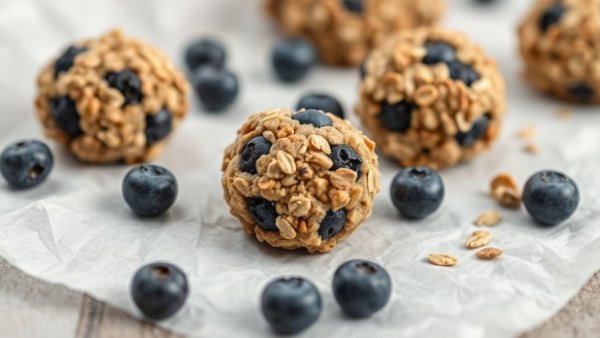 Blueberry oat bites on parchment paper.