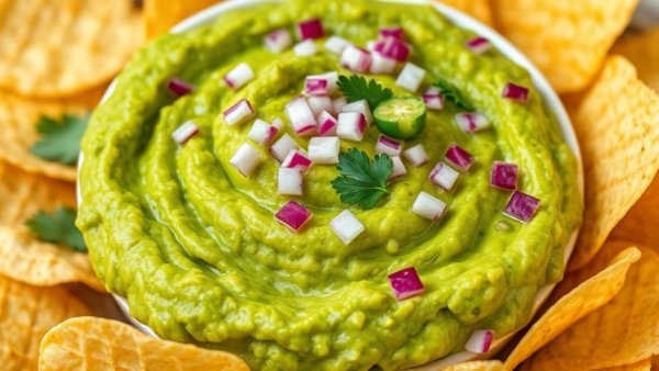 Healthy guacamole with hidden veggies and tortilla chips.