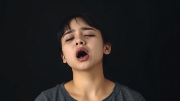 Young woman yawning, highlighting the link between inflammation and depression.