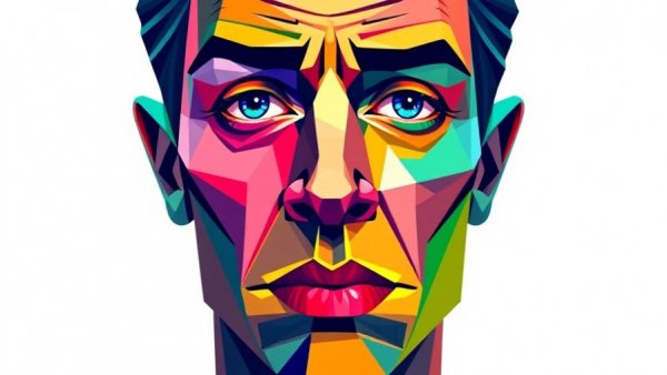 Abstract art face illustration in cubist style, colorful expression.