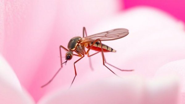 Close-up of a mosquito on a petal with pink background.