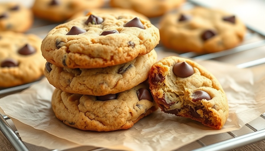 Stack of healthy cottage cheese chocolate chip cookies on parchment paper.