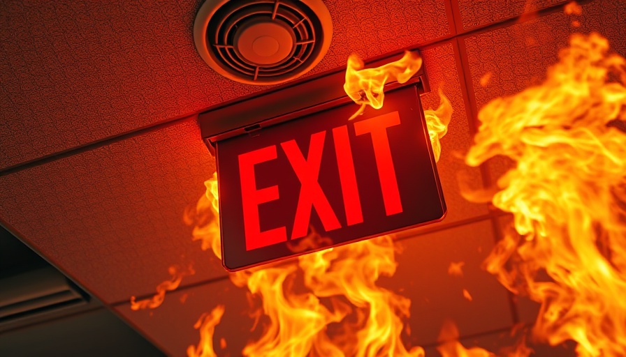 Emergency exit sign amidst flames illustrating sensory processing in ADHD.