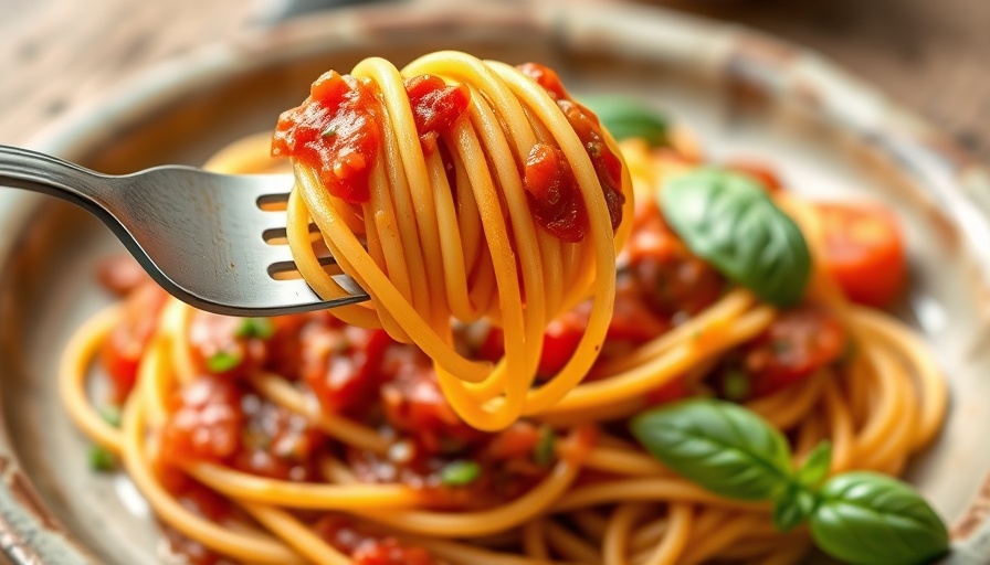 Delicious Pasta Pomodoro recipe with spaghetti and fresh basil.