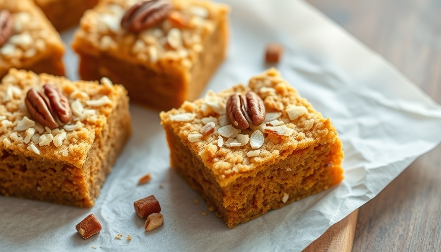 Paleo Pumpkin Coconut Crumb Cake squares with pecans and coconut topping.