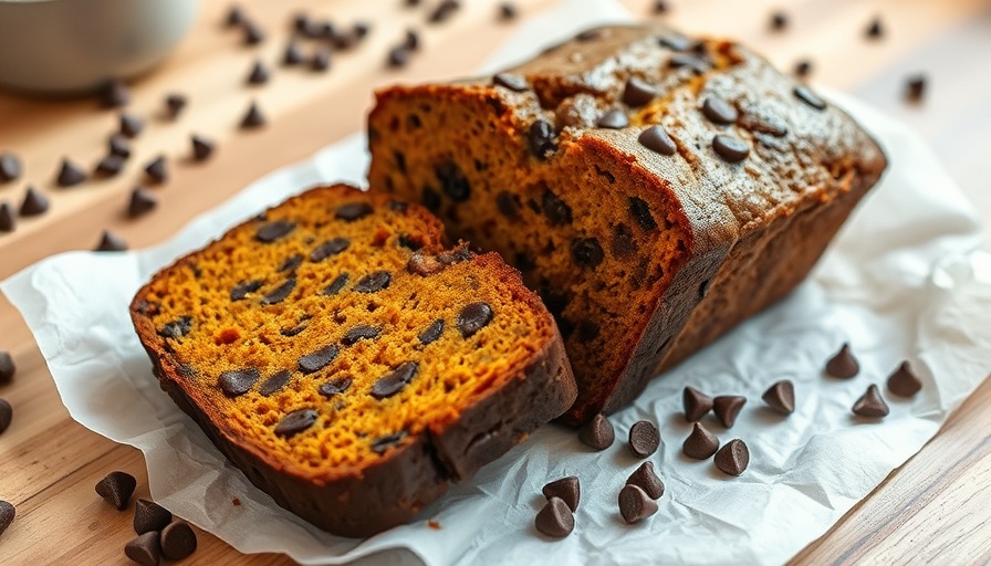 Healthy Grain-Free Pumpkin Chocolate Chip Bread slices on parchment.