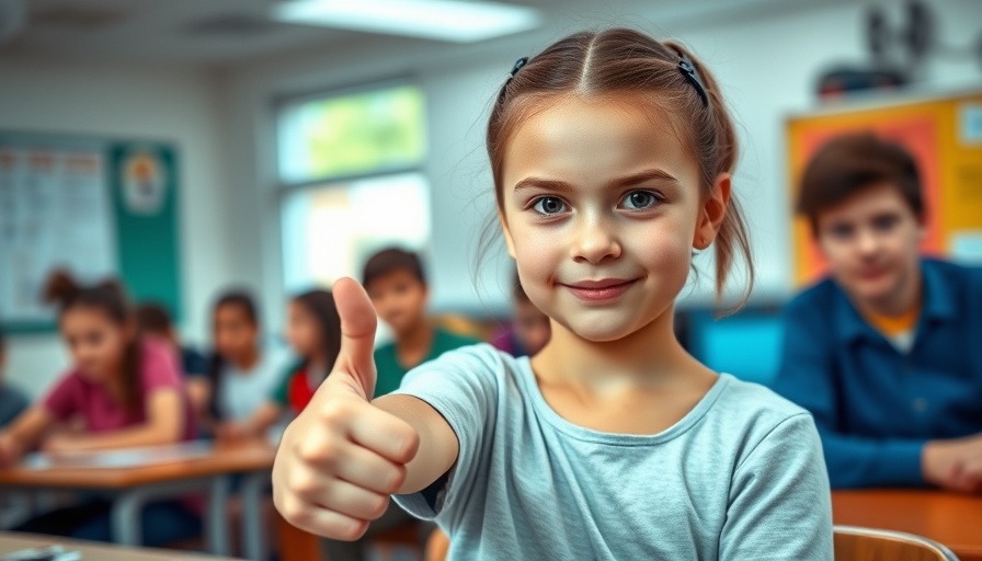 Young girl in classroom gives thumbs down, symbolizing potential harms from CBT and mindfulness in schools.