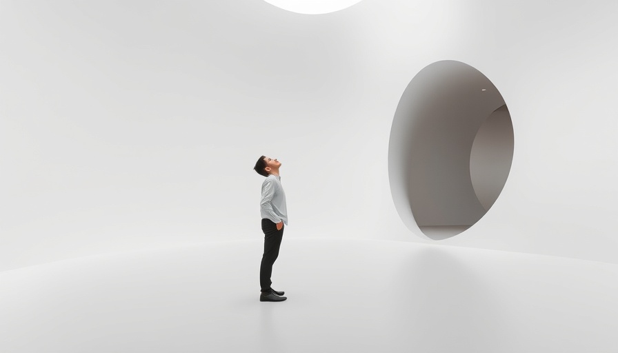 Person exploring minimalist space, contemplating core beliefs in psychosis.