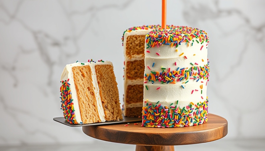 Tall healthy birthday cake with sprinkles in Myrtle Beach.