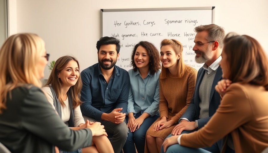 Diverse group engaging in supportive discussion in conference room, highlighting benefits of peer support for global mental health.