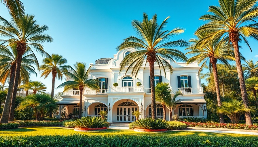 Exclusive boutique hotel with lush garden and palm trees.