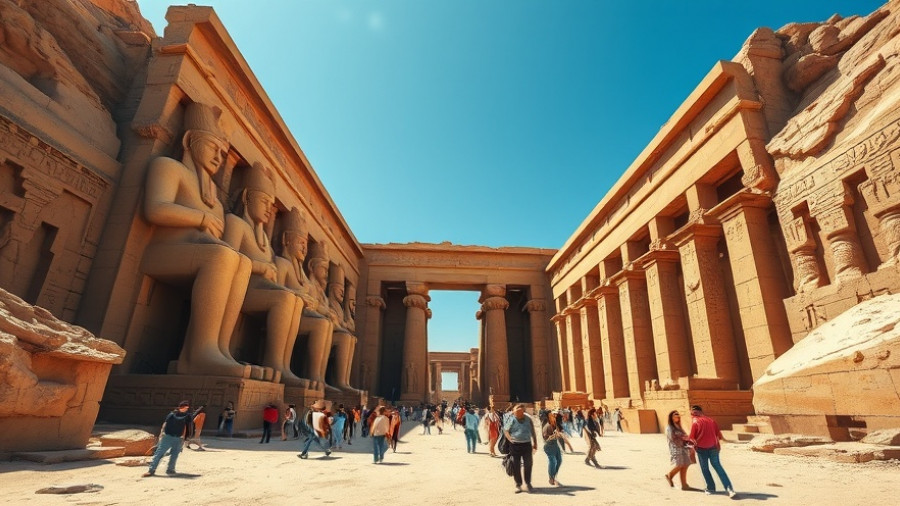 Ancient Egyptian temple with colossal statues on a Luxury Nile Cruise Experience.