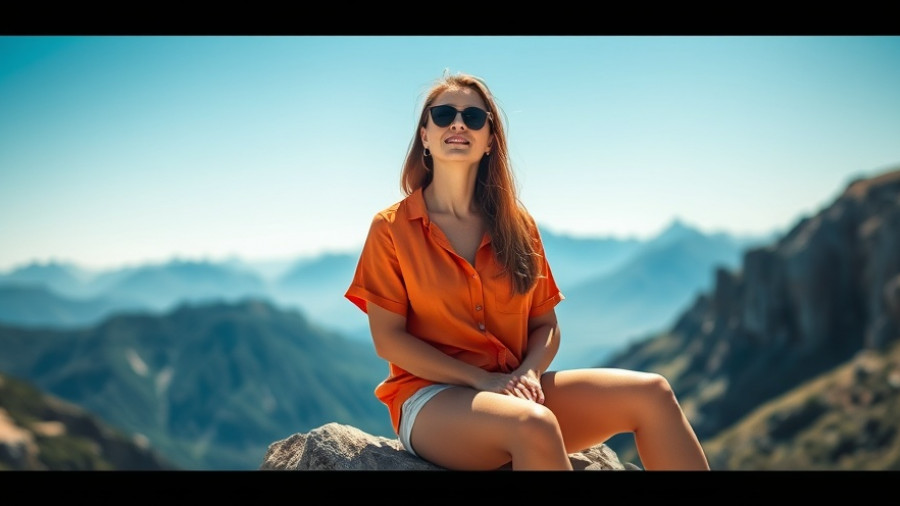 Woman enjoying the sun sitting on rocks during travel.
