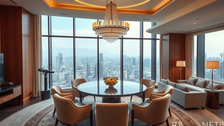 Luxurious hotel suite in Seoul with city views and elegant decor.