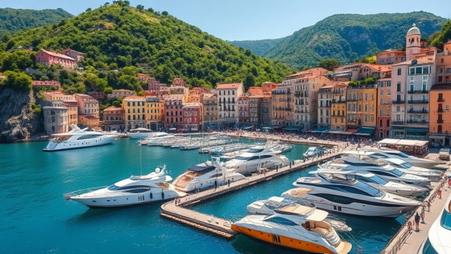 Beautiful coastal town in Italy with yachts and colorful buildings