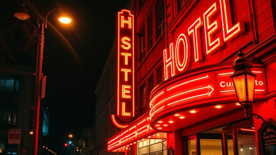 Vibrant neon sign at Buffalo Bill's Irma Hotel, warm night ambiance