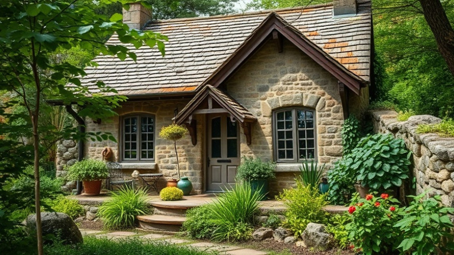 Charming Holiday Cottage Replica in Georgia amidst lush greenery.