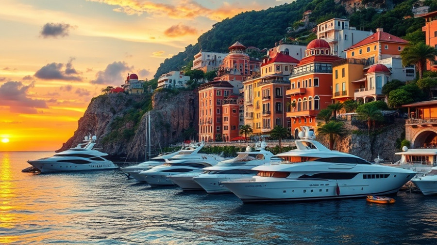 Stunning Marina Grande view showcasing luxury yachts and coastal cliffs at sunset.