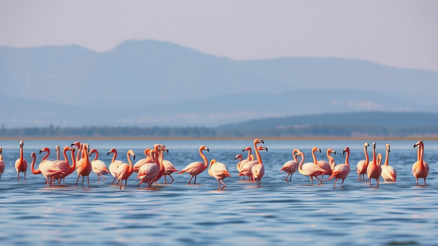 Flamingos wading in Lake Nakuru during a day trip.