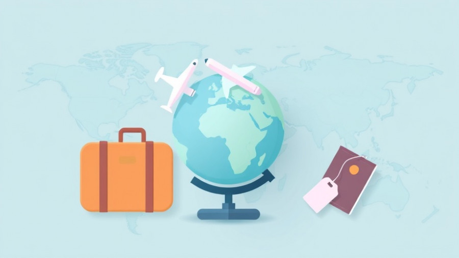 Travel icons over world map - get your Away promo code.