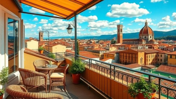 Charming hotel terrace with view of historic Florence, affordable stay