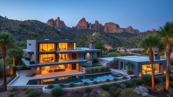 Luxury travel experiences: Modern villa in scenic mountain setting.
