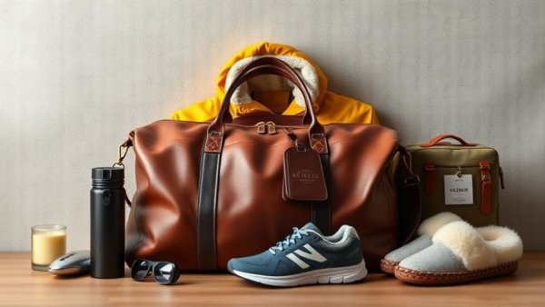 Stylish travel gifts for men including a duffel bag and jacket.