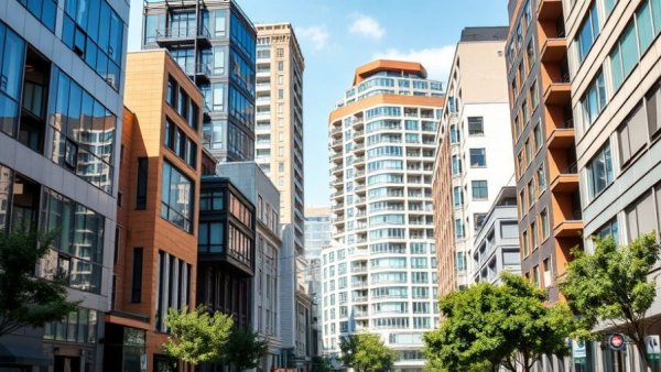 Modern buildings in Madrid under clear sky, showcasing urban architecture.