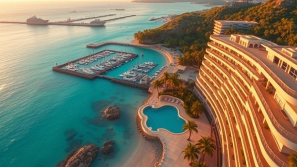 Luxury coastal resort in Jeddah with modern architecture and marina.