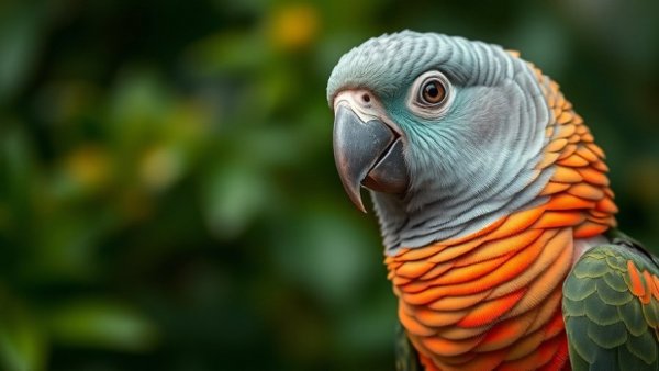 Close-up of a Kea parrot with detailed feathers in a natural setting.