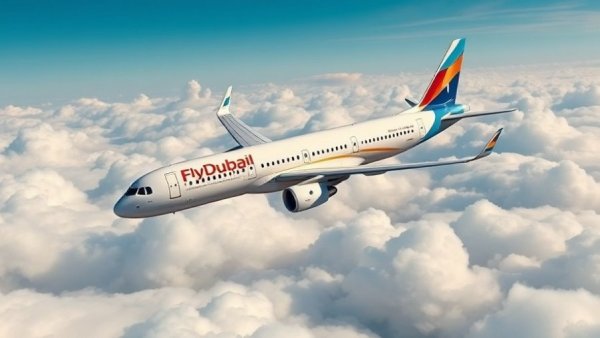 FlyDubai Airbus A321neo in flight showcasing sleek design.