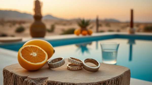 Oura Ring 4 as a stylish travel companion by the pool and desert.